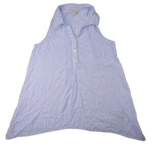 Khakis & Co Blue White Stripe Sleeveless Collared Shirt Tunic Top Women Medium